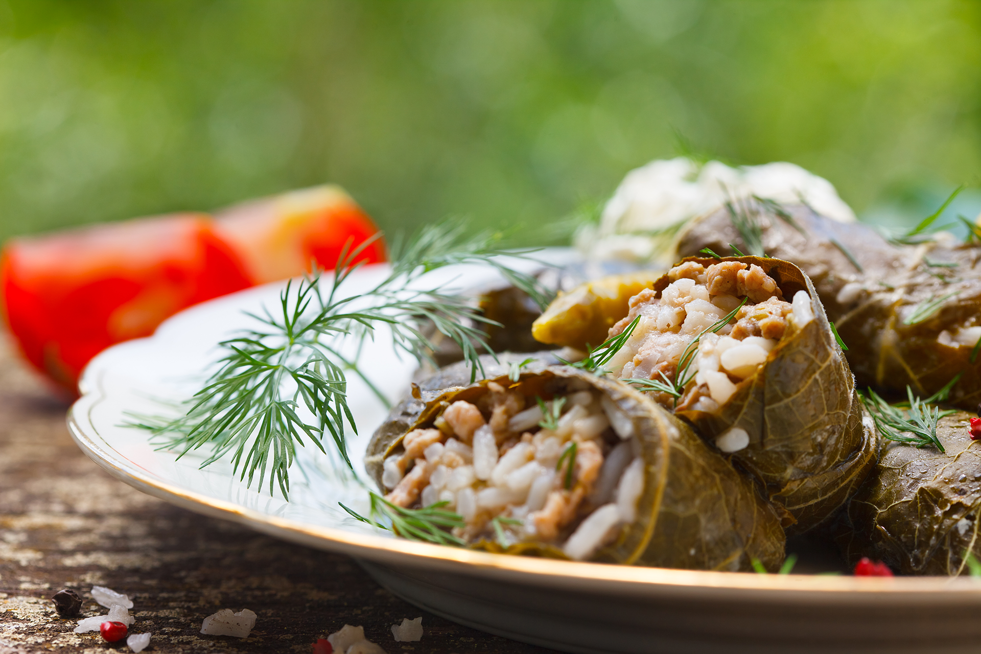 Stuffed grape leaves bursting with savory goodness